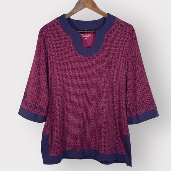 Soft Surroundings Tunic Top Women‎ PM Purple Geometric Print 3/4 Sleeve K97 - Picture 1 of 13